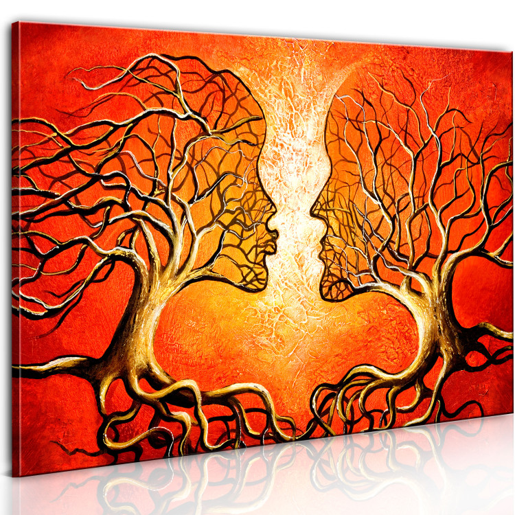 Canvas Art Print Passionate Kiss (1-piece) - abstraction with a couple and tree motif 46885 additionalImage 2
