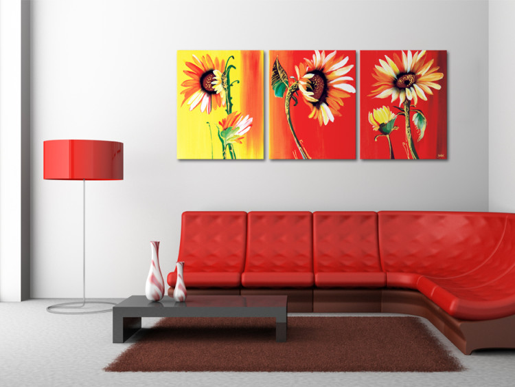 Canvas Three Sunflowers at Sunset (3-piece) - floral motif 47185 additionalImage 2