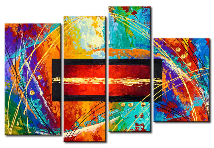 Canvas Print Rainbow (4-piece) - Colourful abstraction with a geometric element 48385