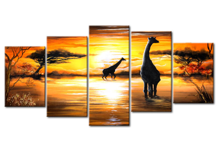 Canvas Print Giraffes at watering hole 49285