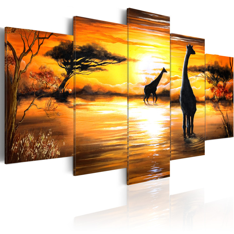 Canvas Print Giraffes at watering hole 49285 additionalImage 2