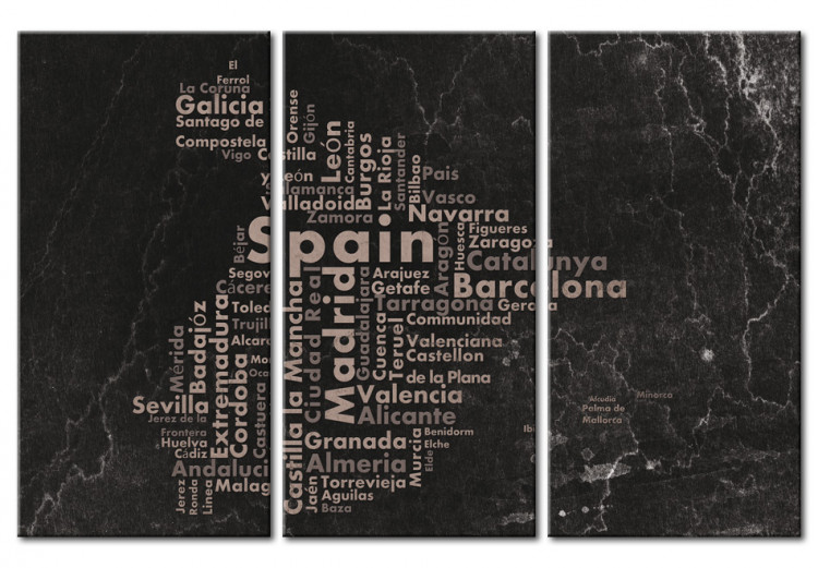 Canvas Art Print Text map of Spain on the blackboard - triptych 55285