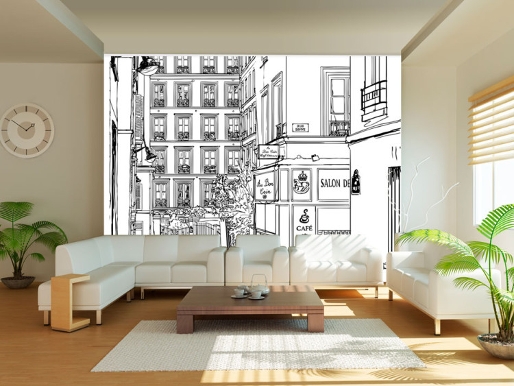 Wall Mural Stroll among Townhouses - Black and White Architecture of Paris in France 59885