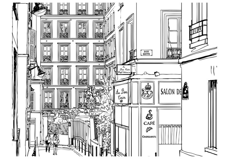 Wall Mural Stroll among Townhouses - Black and White Architecture of Paris in France 59885 additionalImage 1