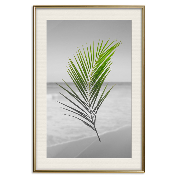 Wall Poster Green Palm Branch - Tropical plant and sea with beach in the background 114395 additionalImage 19