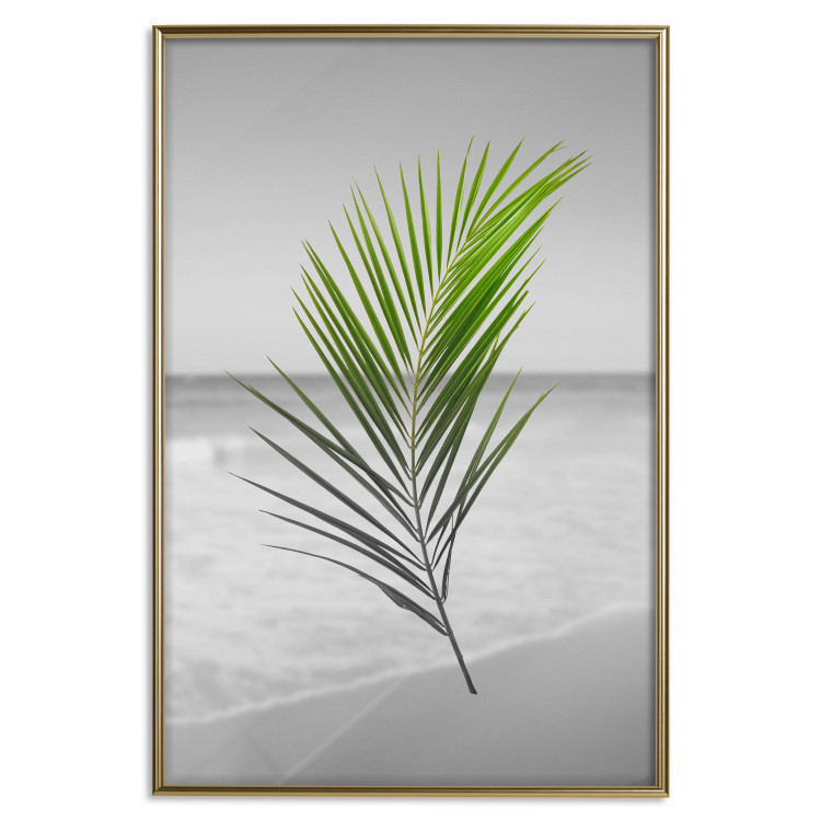 Wall Poster Green Palm Branch - Tropical plant and sea with beach in the background 114395 additionalImage 20