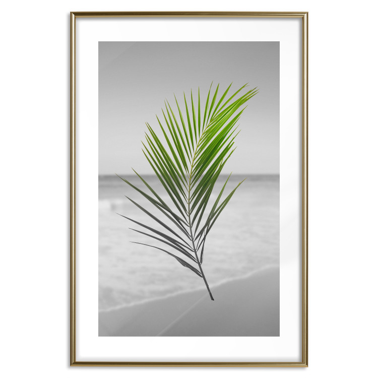 Wall Poster Green Palm Branch - Tropical plant and sea with beach in the background 114395 additionalImage 14
