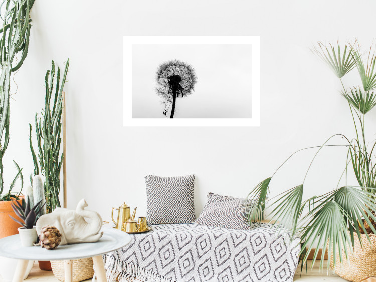 Poster Loneliness - black and white composition with a solitary delicate dandelion 114995 additionalImage 2