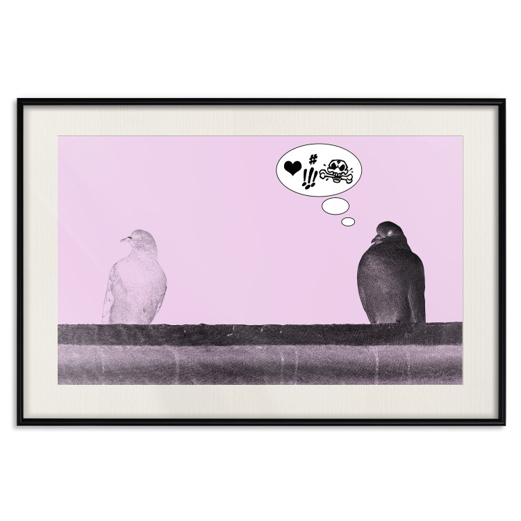 Poster Flirtations - funny speech bubble and sitting pigeons on a pink background 115195 additionalImage 18