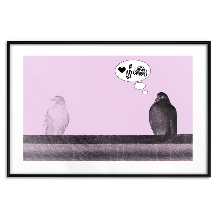 Poster Flirtations - funny speech bubble and sitting pigeons on a pink background 115195 additionalImage 17