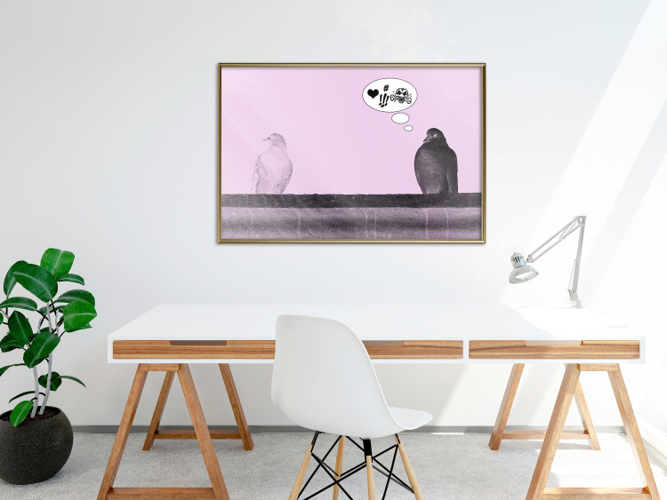 Poster Flirtations - funny speech bubble and sitting pigeons on a pink background 115195 additionalImage 7