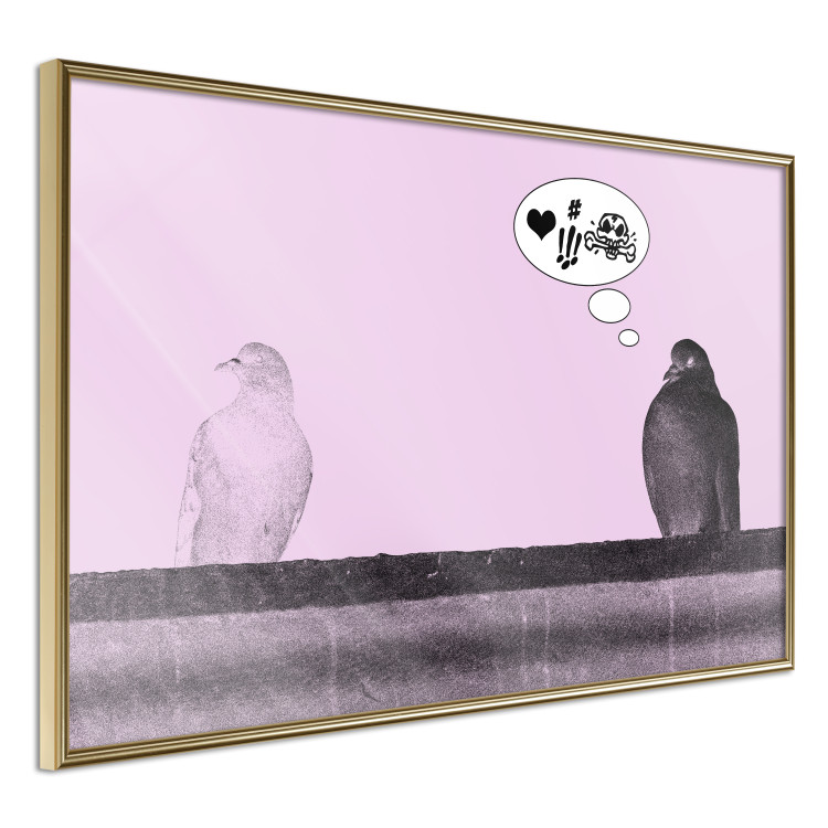 Poster Flirtations - funny speech bubble and sitting pigeons on a pink background 115195 additionalImage 12
