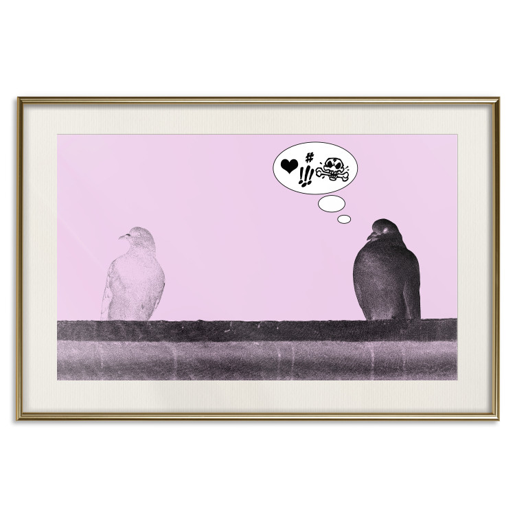 Poster Flirtations - funny speech bubble and sitting pigeons on a pink background 115195 additionalImage 19