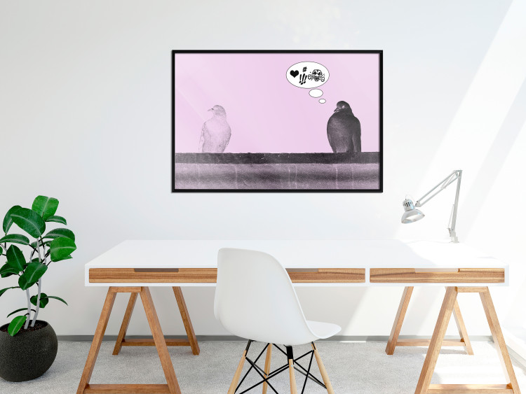 Poster Flirtations - funny speech bubble and sitting pigeons on a pink background 115195 additionalImage 5