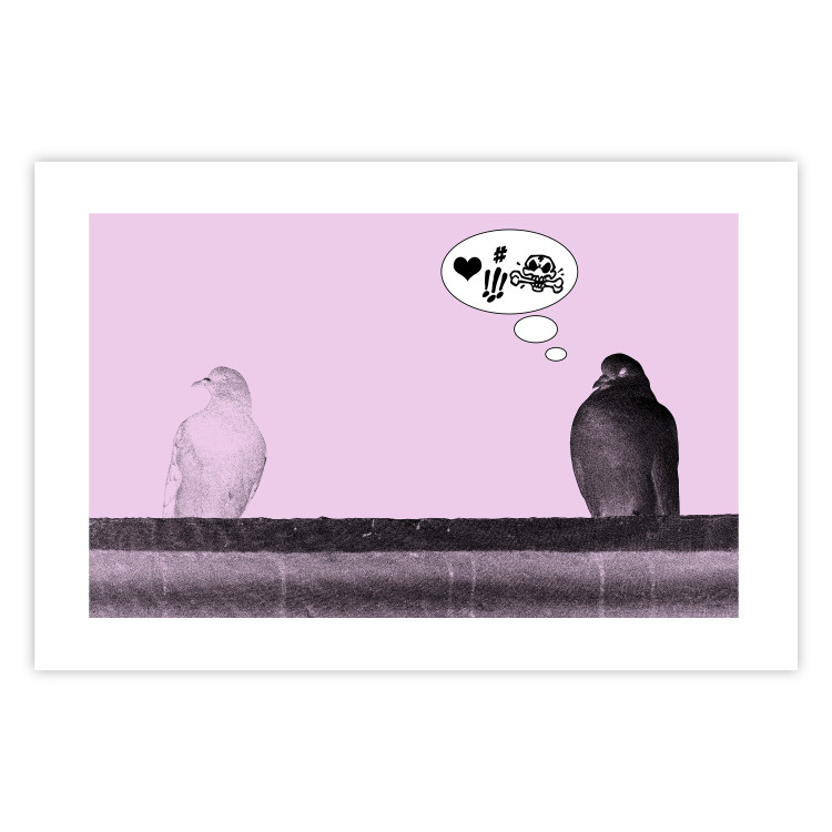 Poster Flirtations - funny speech bubble and sitting pigeons on a pink background 115195 additionalImage 25