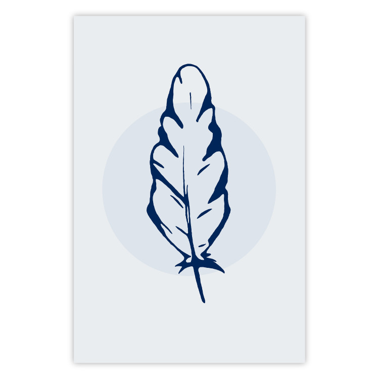 Wall Poster Blue Feather - minimalist composition with a circle and a bird feather 117595