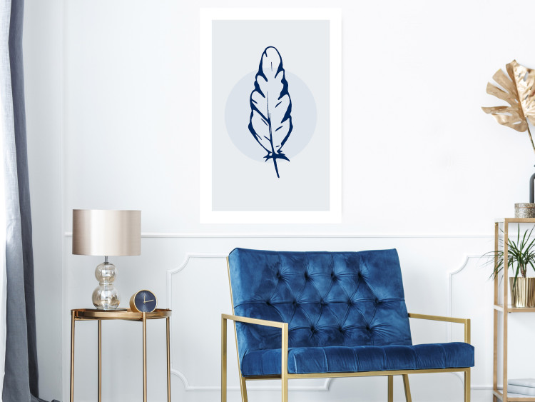 Wall Poster Blue Feather - minimalist composition with a circle and a bird feather 117595 additionalImage 2