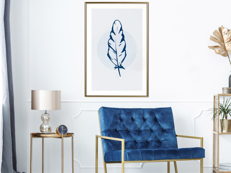 Wall Poster Blue Feather - minimalist composition with a circle and a bird feather 117595 additionalImage 17