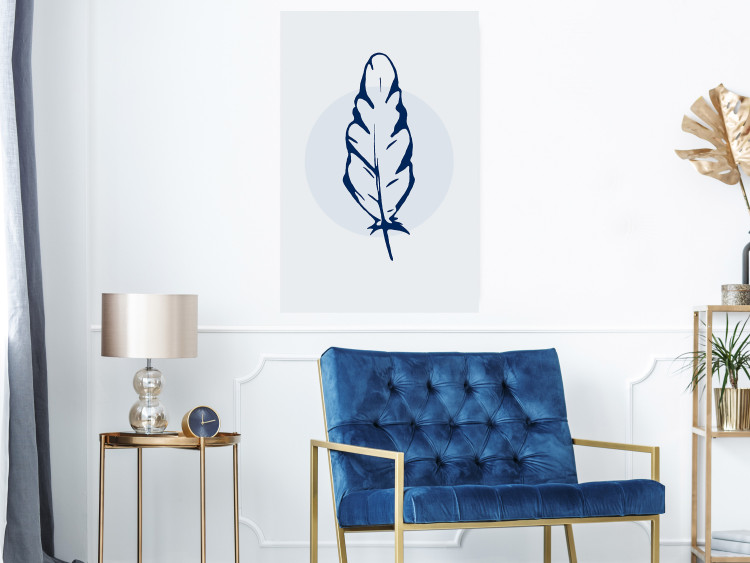 Wall Poster Blue Feather - minimalist composition with a circle and a bird feather 117595 additionalImage 20