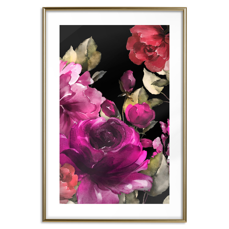Poster Midsummer - colorful watercolor flowers on a black background 117995 additionalImage 16