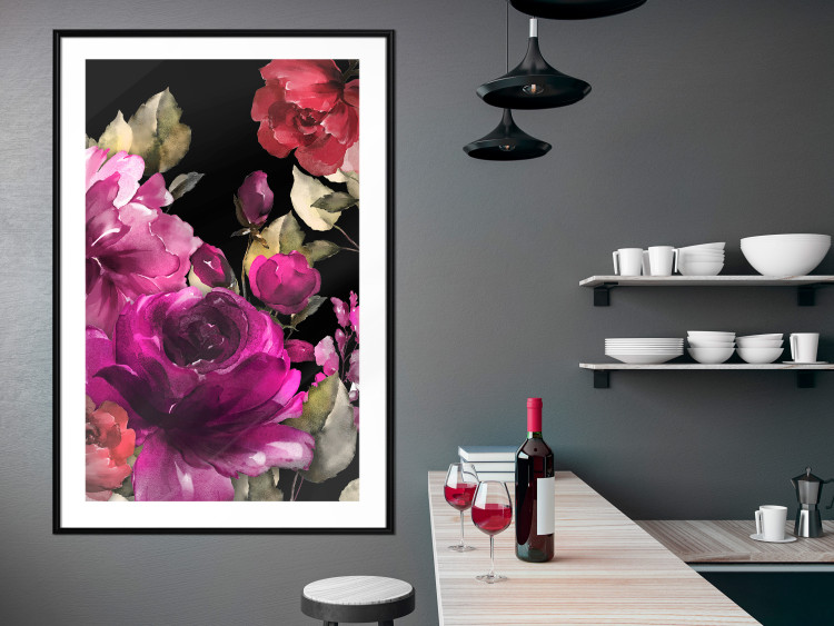 Poster Midsummer - colorful watercolor flowers on a black background 117995 additionalImage 6