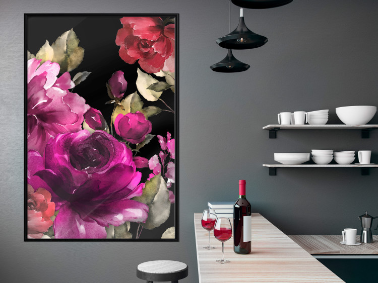 Poster Midsummer - colorful watercolor flowers on a black background 117995 additionalImage 5