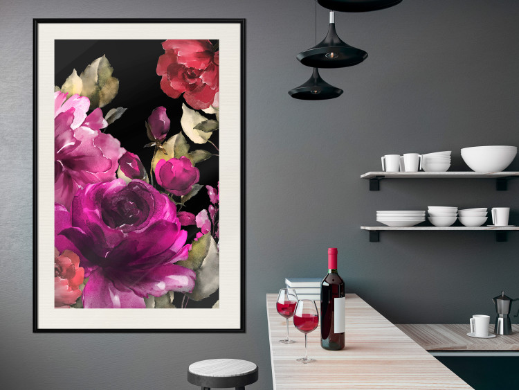 Poster Midsummer - colorful watercolor flowers on a black background 117995 additionalImage 22