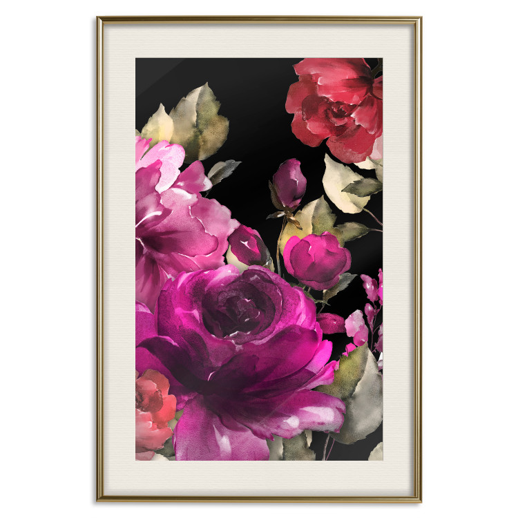 Poster Midsummer - colorful watercolor flowers on a black background 117995 additionalImage 19