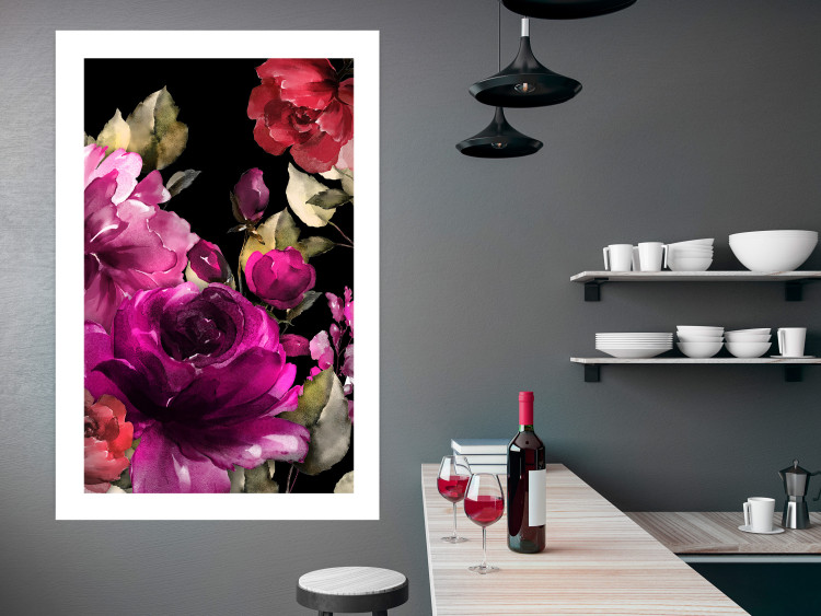 Poster Midsummer - colorful watercolor flowers on a black background 117995 additionalImage 4