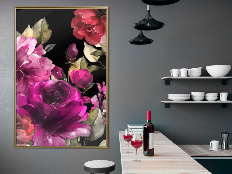 Poster Midsummer - colorful watercolor flowers on a black background 117995 additionalImage 5