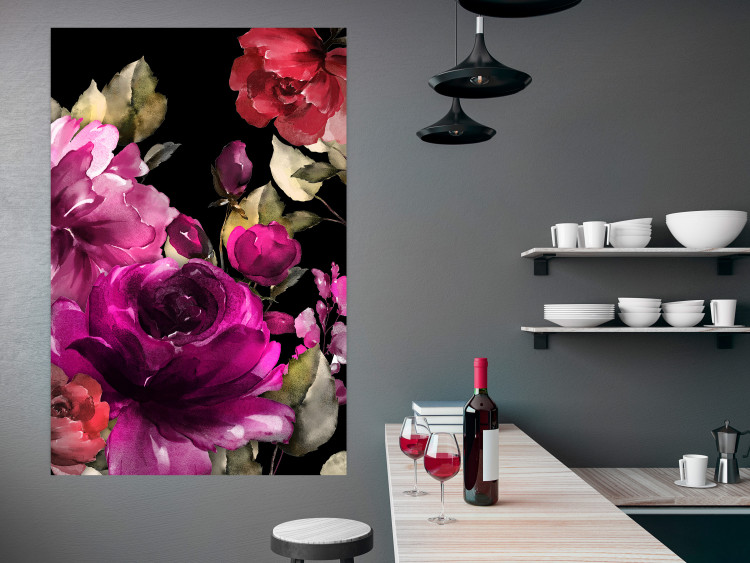 Poster Midsummer - colorful watercolor flowers on a black background 117995 additionalImage 17