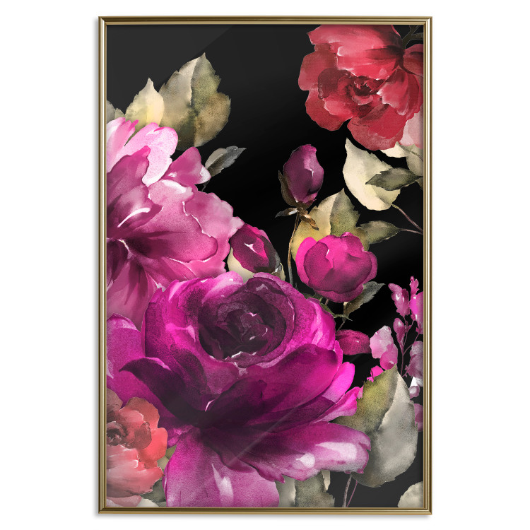Poster Midsummer - colorful watercolor flowers on a black background 117995 additionalImage 16