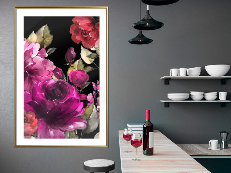 Poster Midsummer - colorful watercolor flowers on a black background 117995 additionalImage 15