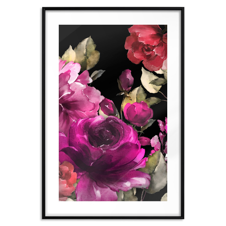Poster Midsummer - colorful watercolor flowers on a black background 117995 additionalImage 17