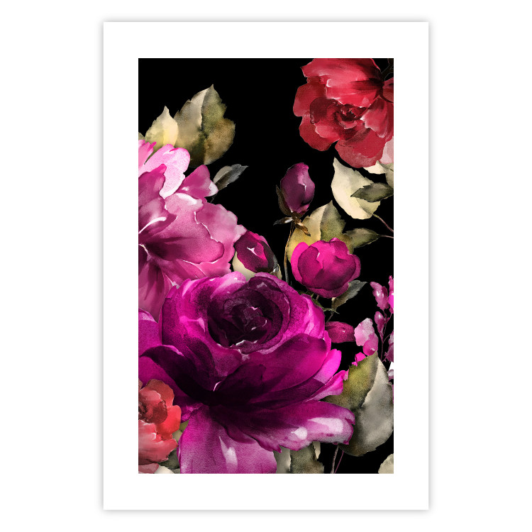 Poster Midsummer - colorful watercolor flowers on a black background 117995 additionalImage 25