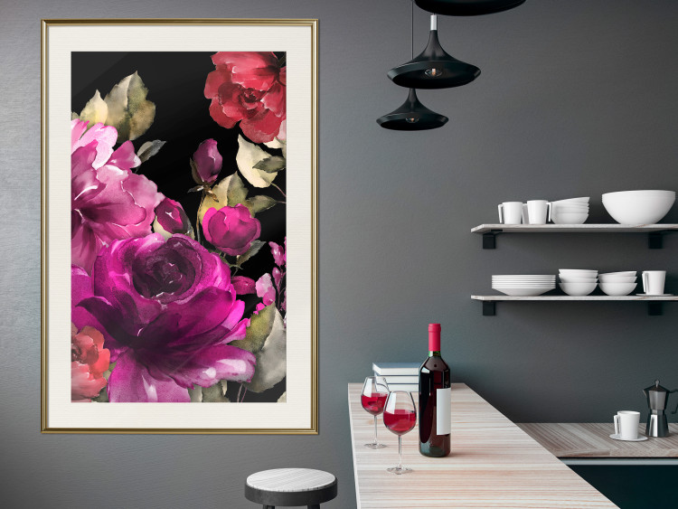Poster Midsummer - colorful watercolor flowers on a black background 117995 additionalImage 21