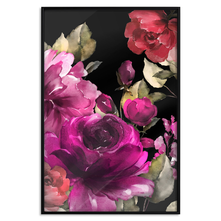 Poster Midsummer - colorful watercolor flowers on a black background 117995 additionalImage 18