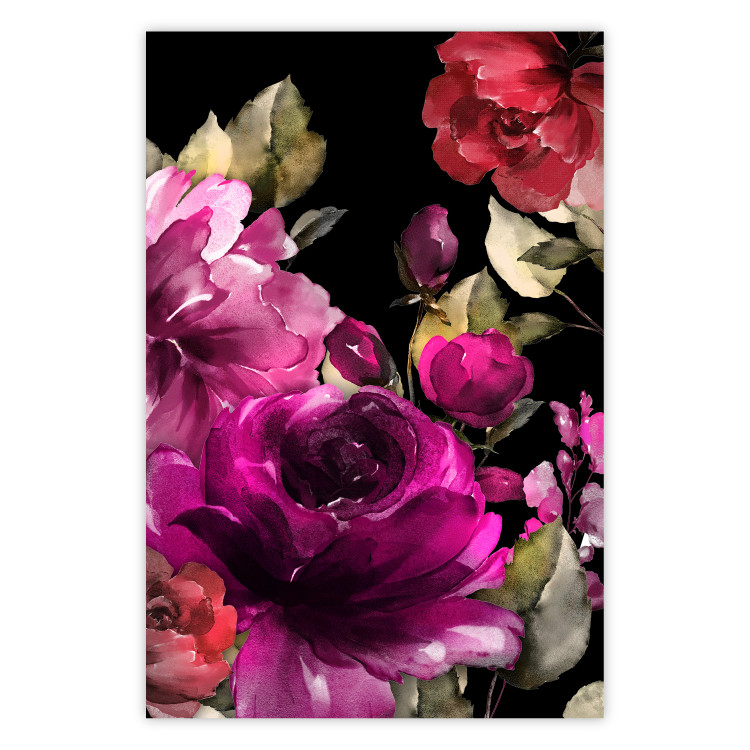 Poster Midsummer - colorful watercolor flowers on a black background 117995