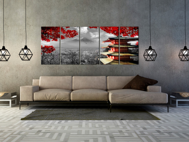 Canvas Print Japan in Nature's Shades (5-part) - Architecture Against Mountains 122795 additionalImage 3