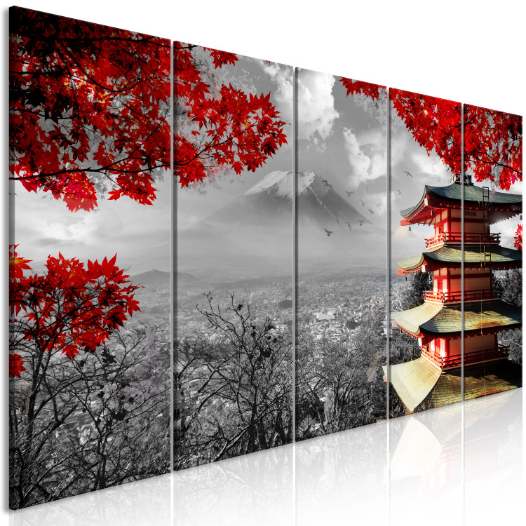 Canvas Print Japan in Nature's Shades (5-part) - Architecture Against Mountains 122795 additionalImage 2