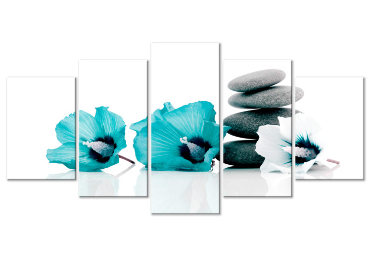 Canvas Blue mallow feng shui - a zen composition with flowers and pebbles 123395