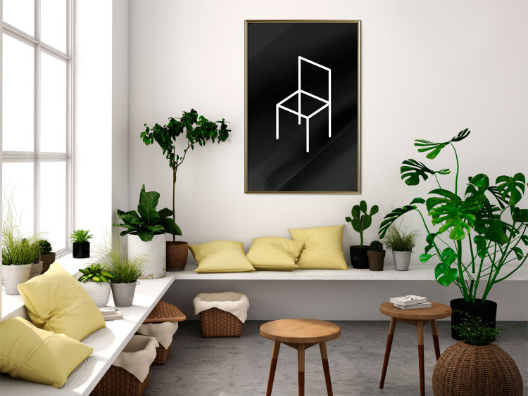 Wall Poster Chair - white line art of a chair with geometric figures on black background 123995 additionalImage 5