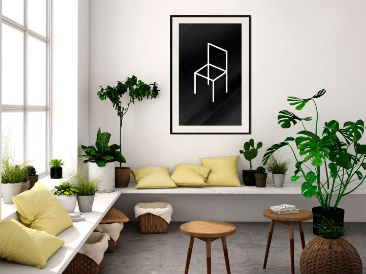 Wall Poster Chair - white line art of a chair with geometric figures on black background 123995 additionalImage 22