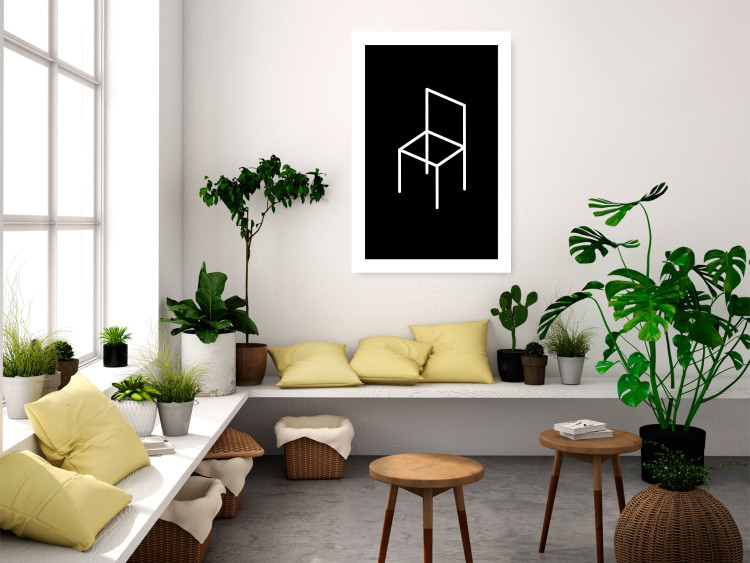 Wall Poster Chair - white line art of a chair with geometric figures on black background 123995 additionalImage 4