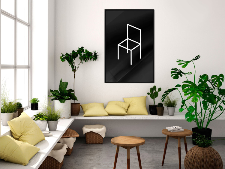Wall Poster Chair - white line art of a chair with geometric figures on black background 123995 additionalImage 3