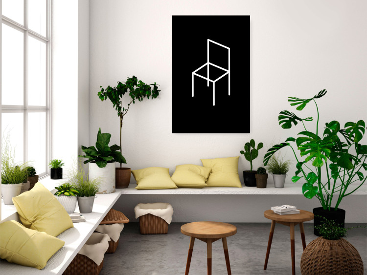 Wall Poster Chair - white line art of a chair with geometric figures on black background 123995 additionalImage 17
