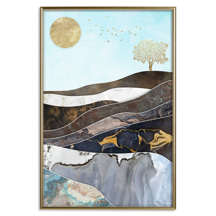 Wall Poster Layers of Earth - abstract landscape with a golden sun and tree 125895 additionalImage 20