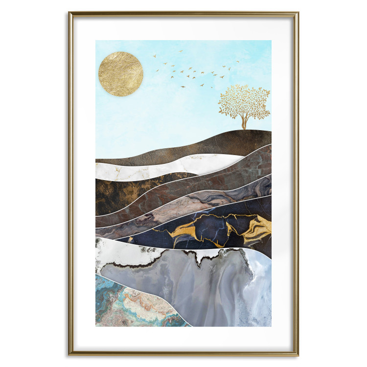 Wall Poster Layers of Earth - abstract landscape with a golden sun and tree 125895 additionalImage 14