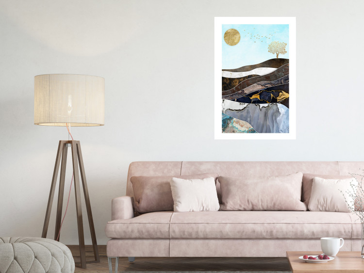 Wall Poster Layers of Earth - abstract landscape with a golden sun and tree 125895 additionalImage 2