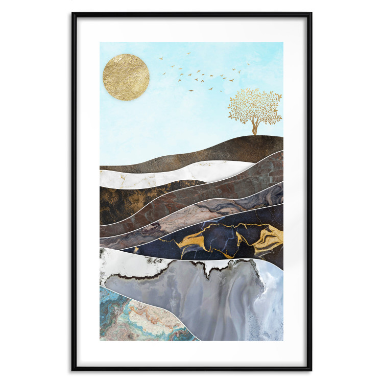 Wall Poster Layers of Earth - abstract landscape with a golden sun and tree 125895 additionalImage 15